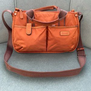 Lanai Transit Handbag Purse Lightweight Orange Fabric w/Brown Trim 12"W 8"H 4"D
